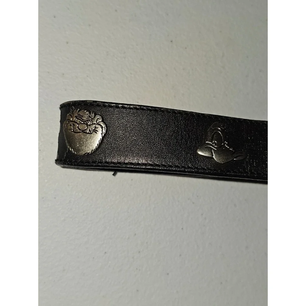 Vintage Warner Bros Black Leather Belt 33